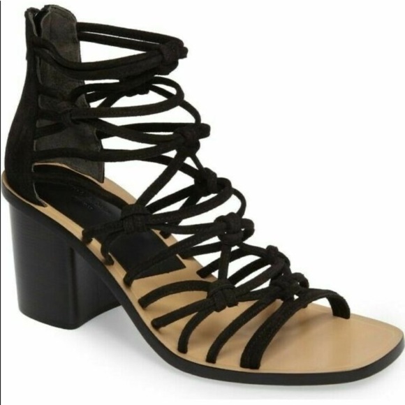 Rag & Bone Black Suede Leather Macrame Knot Sandals - Picture 1 of 11